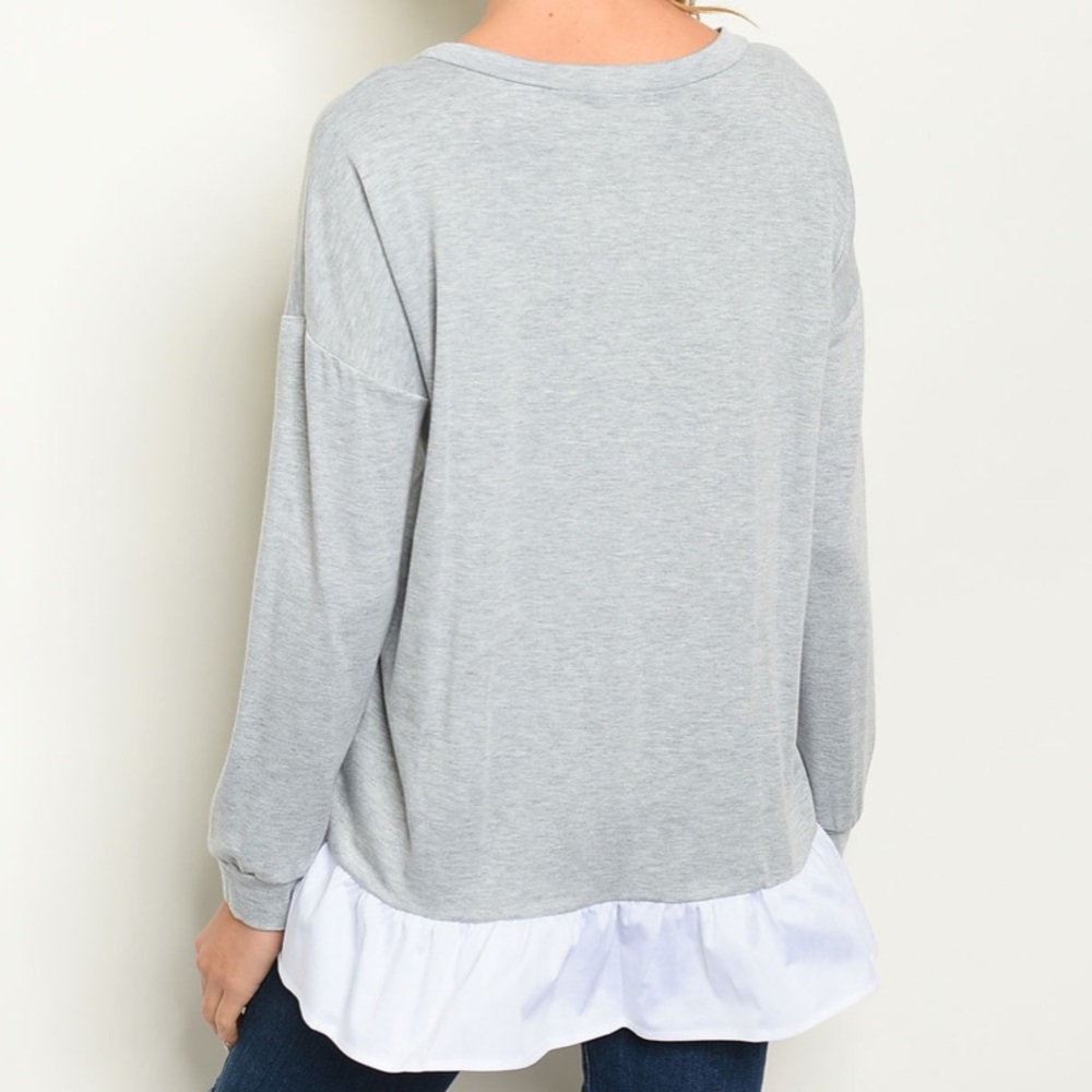 Grey & White Ruffled Hem Tunic Top - Picture 7 of 7